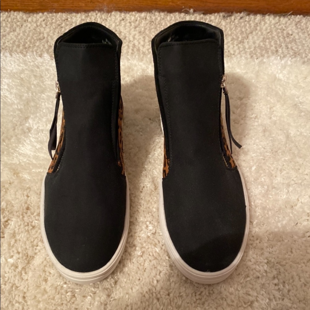 Black and Leopard High Top Sneakers